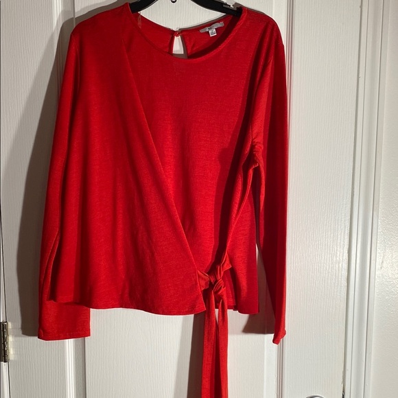 Blashe Tops - Red tie front cuffed sleeve blouse